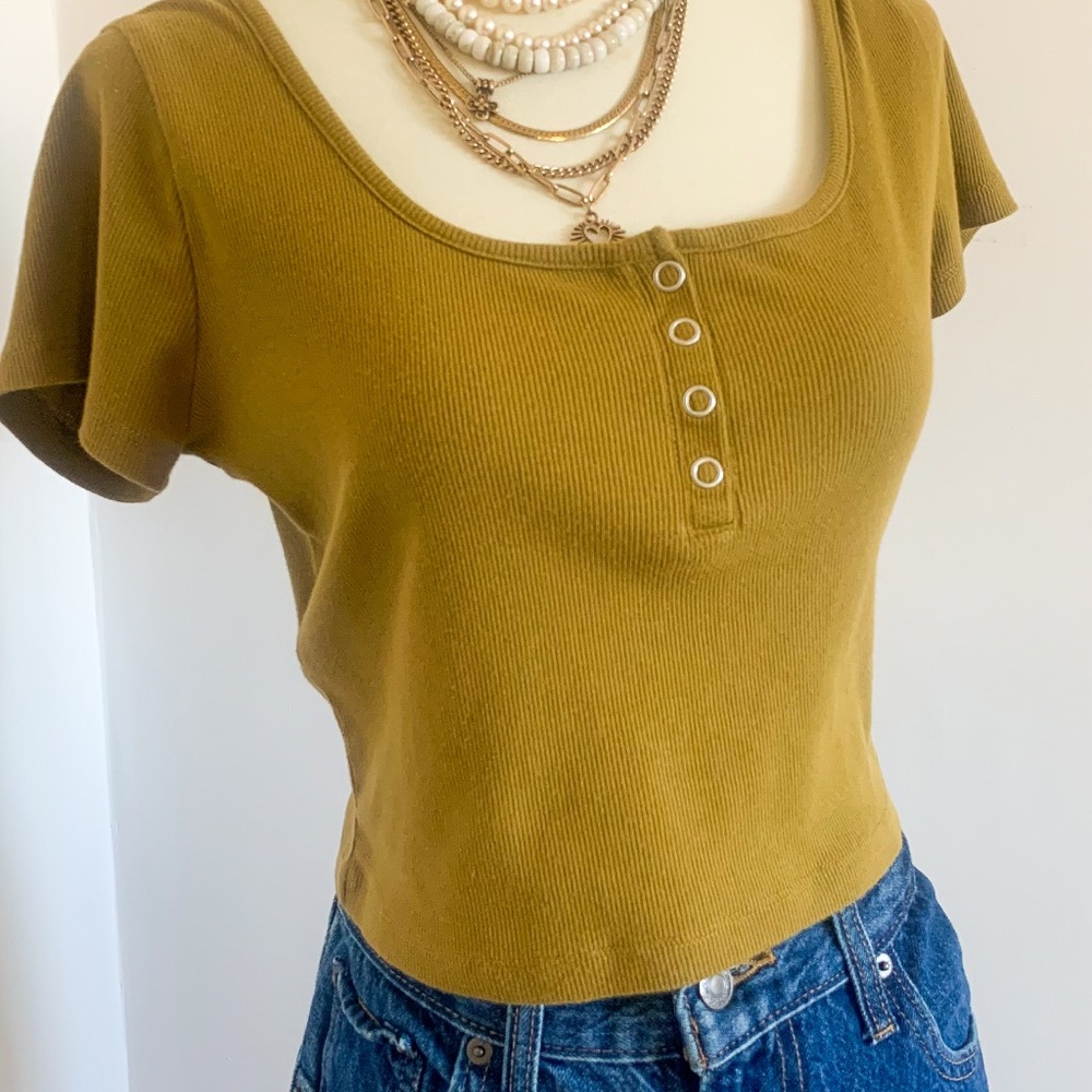 Madewell chartreuse Henley short sleeve Top